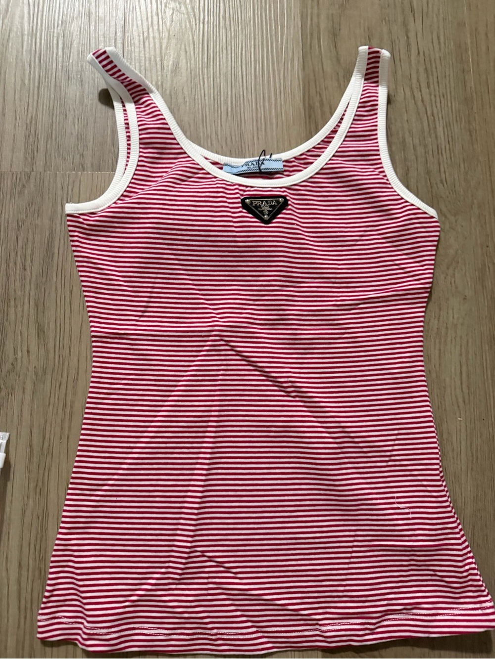 Prada Red and White Striped Sleeveless Top with Triangle Logo - Picture 1 of 6